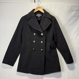 Kenneth Cole Pea Coat Blazer Women's 12 Dark Gray Jacket Classic Double Breasted